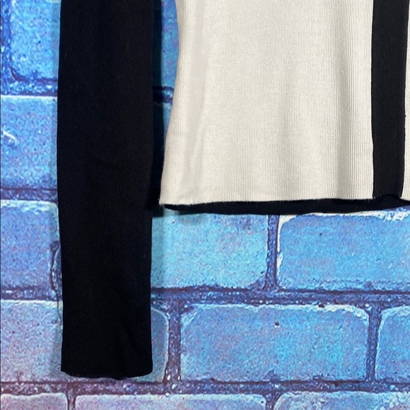 J.J. BASICS Medium Black White Colorblock Mock Neck Long Sleeve Top Minimalist M - Picture 5 of 8